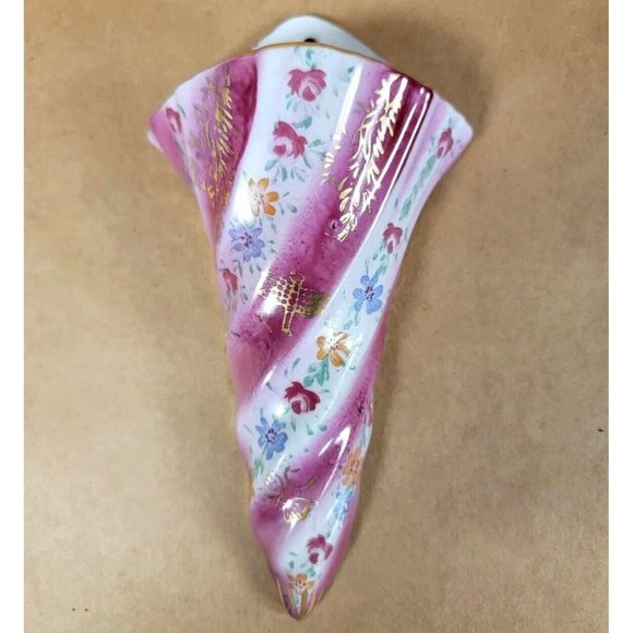 Limoges Other - Vintage Limoges Wall Pocket Fluted Butterfly Dragonfly Pink With Gold Accents